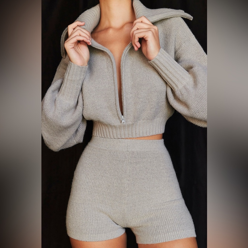 House of CB - Grey Knit Cropped Cardigan - AILA - Medium